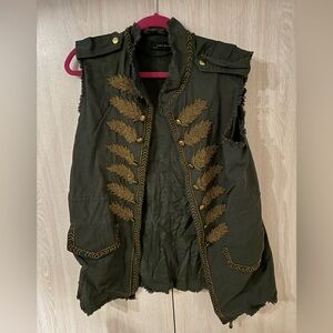 Zara Army Green Sleeveless Vest w/ Gold Accents Design